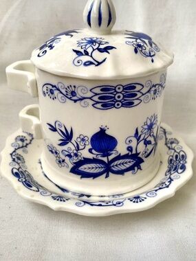 Vintage Vienna Woods Blue Onion Jam/Jelly Jar With Under Plate